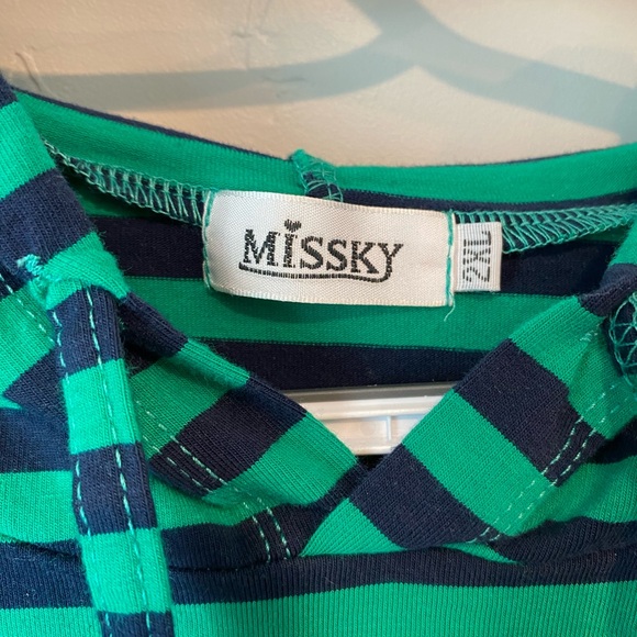 Missky Green and Navy Striped Hoodie T-shirt Dress Front Pocket Size 2XL - Picture 2 of 4